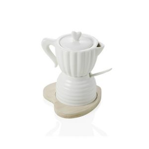 BRANDANI SLADKORNICA OBLIKA KAFETIERE Z ŽLIČKO 12X12XH15CM / LES-BAMBUS, PORCELAN