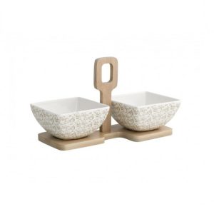 SET 2KOS SERVIRNE SKLEDICE PORCELAN NA LESENEM PODSTAVKU 25x14xH14CM , BRANDANI RICCIOLI DI FATA